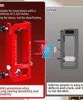 Adjustable Door Hinge Jig For Jambs And Routers, Aluminum Alloy Hinge Template Kit Fits Door Hinges From Two Point Five To Five Inches, Radius One Quarter Inch Or Radius Five Eighths Inch, Red, Durable Router Template Tool For Precise Installations.