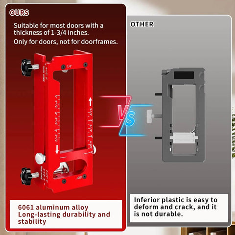 Adjustable Door Hinge Jig For Jambs And Routers, Aluminum Alloy Hinge Template Kit Fits Door Hinges From Two Point Five To Five Inches, Radius One Quarter Inch Or Radius Five Eighths Inch, Red, Durable Router Template Tool For Precise Installations.