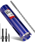 DaduoRi Pro Series 2-1/2 in dry core drill bit set with pilot bit and adapters (SDS Plus/Max, 1/2 in hex) blue body