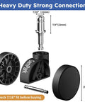 GamPark 2-inch black solid-plastic office chair caster wheels, front view, set of 5 with metal stems
