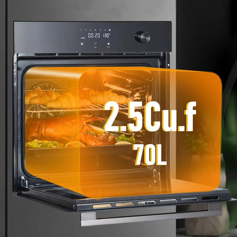 Built-In 24-Inch Electric Wall Oven With 2.5 Cu Ft Convection, 8 Cooking Modes, 500 F Max with open door showing interior size
