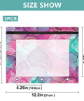 Colorful Zippered Coupon Binder Case for School and Office Use with pink purple teal accents, dimensions shown, 3-ring fit