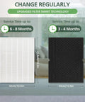 Dimensions of 116130 Replacement Filter H for 5500-2 PlasmaWave, showing HEPA and carbon filter sizes and service life
