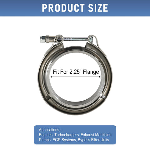 Beefy Stainless Steel V Band Clamp Kit With Dual Ridge Flanges Fits 2.25 Inch Exhaust Downpipe Turbo And Muffler Tubing Solid Build Setup For Fast Street Swaps