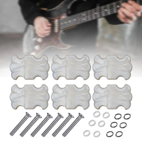 Upgrade Your Folk Guitar Game With These Awesome 6 Piece Tuning Peg Buttons, white plastic knobs with mounting hardware.