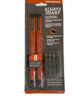 Packaging of AlwaysSharp Refillable Mechanical Carpenter Pencil Two Pack With Eight Replacement Black Graphite Tips And Pocket Clip