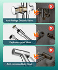 Comparison of anti-leakage ceramic valve, explosion-proof hose, and anti-corrosion bidet head for Handheld Bidet Sprayer Kit