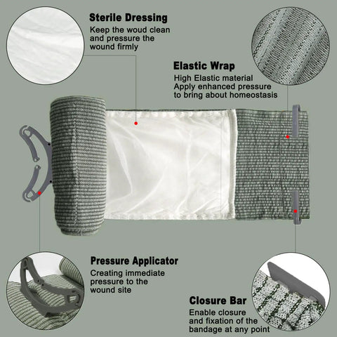 6 Inch Emergency Trauma Bandage 4 Pack For Bleeding Control, sterile vacuum sealed compression wound dressing components