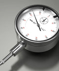 Close-up of dial on Dial Bore Gauge 2 To 6 Inch With 0.001 Inch Resolution, Self Centering Extender, Two Point Contact For Precise Cylinder Bore Measurement, Pro Grade Engine Block Gage, Portable Case Included For Shop Or Field Use.