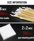 Gun cleaning patches and cotton swabs set: 300 pcs 2x2 in patches and 200 pcs 6 in cotton swabs