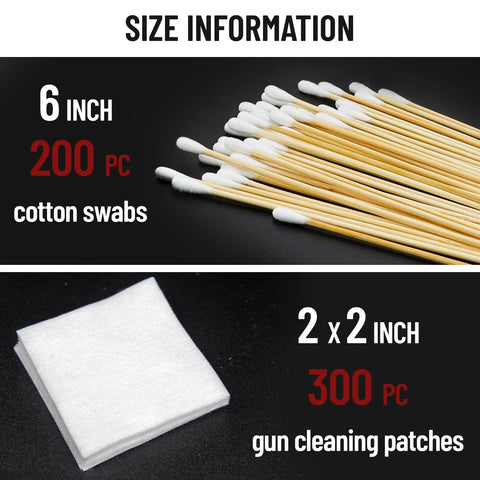 Gun cleaning patches and cotton swabs set: 300 pcs 2x2 in patches and 200 pcs 6 in cotton swabs