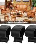 Pack Of 10 Non Slip Furniture Clips For Chairs And Sectionals Durable Patio Clip Set For Rattan And Garden Furniture Quick Alignment Connectors 6.8x6cm Keeps Outdoor Seating Stable And Stays Put showing three clips on a background of a rattan furniture set