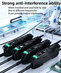 Go-To NPN Fiber Optic Sensor With LED Dual Digital Display And High Definition Readouts installed in industrial automation setup.