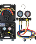 HVAC Gauges With Hoses Four Valve Manifold Set For R134A R410A R404A R22 Refrigerants, DIY Friendly Auto AC Diagnostic Kit in black case