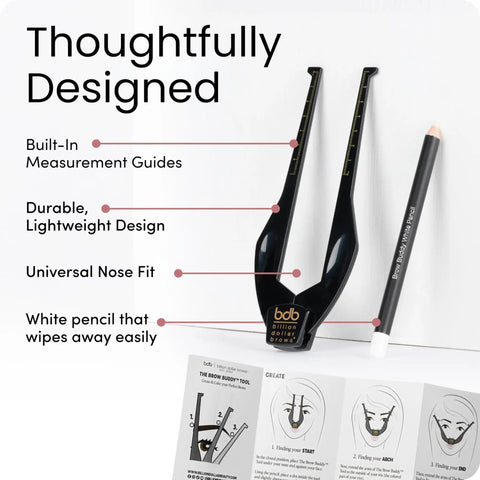 Brow Buddy Kit With Patented Symmetrical Shaping Tool And Contouring Stencil Pro Brow Mapping Set With White Pencil, 2 Piece System