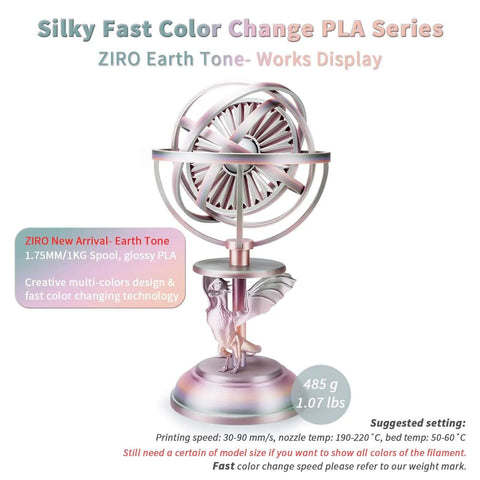 Earth Tone Silk PLA Filament With Dope Gradient Color Change For 3D Printing On Most FDM Printers, Glossy Finish, Display Model