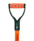 Heavy Duty 29 Inch Double Serrated Shovel With 4x8 Blade handle showing grip design and attachment to shaft, ergonomic grip