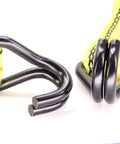 Close-up of dual J hooks on Heavy Duty Ratchet Cargo Tie Down Straps One And A Half Inch By Fifteen Feet 3000 Lbs Break Strength