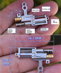 Compact 5mm Hybrid Gear Stepper Motor Offering Dead Nuts Precise Reduction And A Smooth As Butter Glide On The Metal Linear Slide Actuator close-up view in hand.