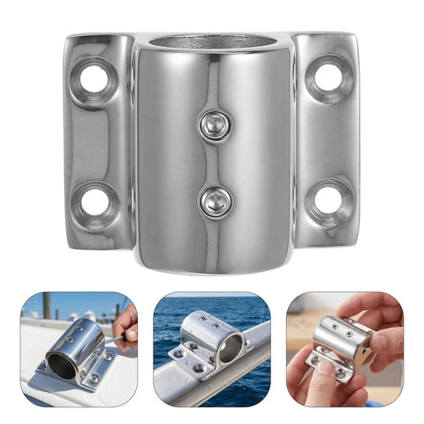 Stainless Steel Square Flag Pole Base Holder Deck Mount Bracket For Boats, Pontoon, And Yacht - 22mm Marine Pipe Mount, Beefy, Dock-Ready Flag Pole Bracket, Universal Fit, Rugged Marine Hardware. Stainless steel 22mm marine flag pole deck mount bracket with bolt holes