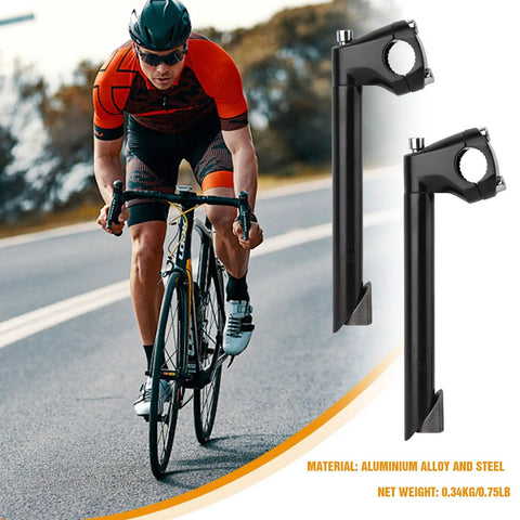 Gooseneck Bike Stem 220mm Length with 22.2mm Quill and 25.4mm Clamp for 1 Inch Handlebars shown with cyclist on road