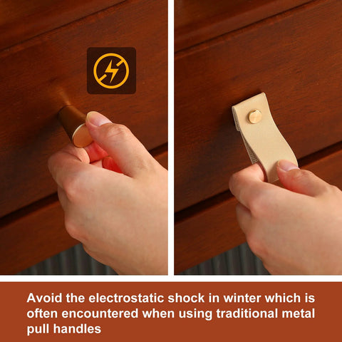 Comparison of traditional metal vs PVC leather drawer pull; 24 Pieces PVC Leather Drawer Pulls For Cabinets And Furniture
