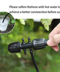 10 Pack Barbed Tee Irrigation Fittings For 1/3 Inch To 1/4 Inch Tubing held by hand in garden setting with connector shown