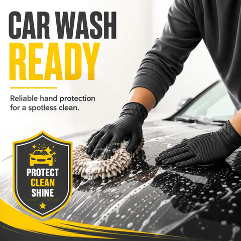 Heavy Duty Black Nitrile Gloves Rock Solid 8 Mil Thick Disposable Latex Free Powder Free Work Gloves For Mechanics And Diy Jobs Box Of 100 Medium Size used while washing a car.