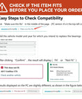 Instructions for checking compatibility for vehicle parts with illustrated steps for Amazon Confirmed Fit.