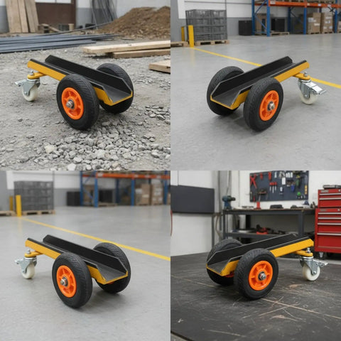 Rock Solid Heavy Duty Slab Mover Cart And Panel Transport Trolley With Channel Steel Chassis And Durable Rubber Wheels on gravel floor.