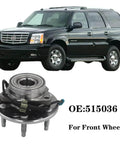 Front Wheel Hub And Bearing Assembly For 4x4 Trucks And SUVs Direct Fit For Chevys Silverado Tahoe Avalanche Suburban Express 1500 GMC Sierra Yukon Savana Escalade ESV 6 Lug With ABS Replacement, shown with black SUV