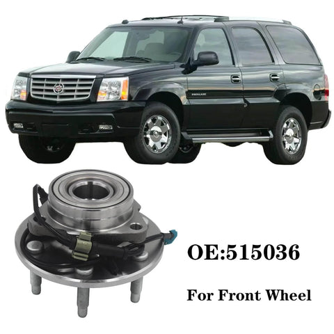 Front Wheel Hub And Bearing Assembly For 4x4 Trucks And SUVs Direct Fit For Chevys Silverado Tahoe Avalanche Suburban Express 1500 GMC Sierra Yukon Savana Escalade ESV 6 Lug With ABS Replacement, shown with black SUV