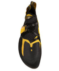 Top view of Solution Comp Rock Climbing Shoes For Men, Black Yellow, Size 12.5 US showing precise edge design
