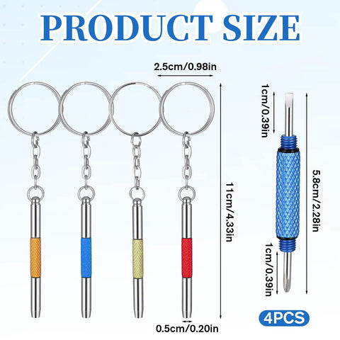 Handy 3-In-1 Eyeglass Repair Kit With Keychain Screwdrivers Stainless Steel Precision Mini Tools sizes and dimensions