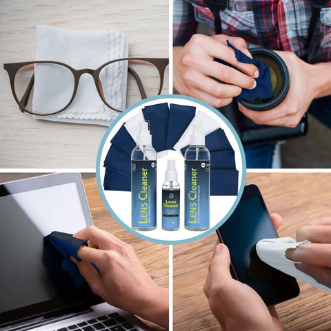 Streak Free Lens Cleaner Spray Kit With Two 2oz Bottles And Four Microfiber Cloths For Glasses And Screens Ammonia Formula Safe On Eyewear And Electronics Value Pack