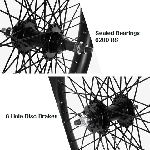 Heavy Duty 20 Inch Bike Wheel Set Front And Rear With 1.85 Inch Wide Double Wall Aluminum Rims, 12 Gauge 48 Spokes, Disc Brake