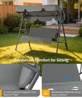 Outdoor Porch Swing With Adjustable Canopy And Durable Steel Frame On Heavy Duty Stand For Patio Backyard Or Garden