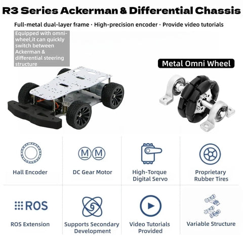 4WD Robotic Car Chassis Kit With Aluminum Alloy Frame Hall Encoder Ackerman And Differential Drive RC Tank Style System ROS