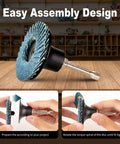 2-inch flap disc with 1/4-inch shank for die grinder; blue abrasive flaps, side view