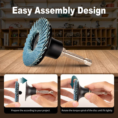 2-inch flap disc with 1/4-inch shank for die grinder; blue abrasive flaps, side view