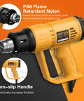 Go-To Heavy Duty 1800W Heat Gun Kit With Dual Temperature 662F And 1112F, Four Nozzle Attachments, non-slip handle close-up