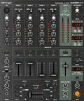 Front view of DJX900USB 5 Channel DJ Mixer With Contact Free VCA Crossfader USB Audio Interface, showing controls and sliders.