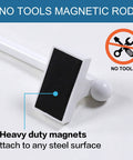 Magnetic Curtain Rods 4 Pack For Metal Doors Nine To Sixteen Inch Adjustable Half Inch Diameter White No Tools Required No Fuss Install For French Doors Cafe Curtains showing magnetic end detail.