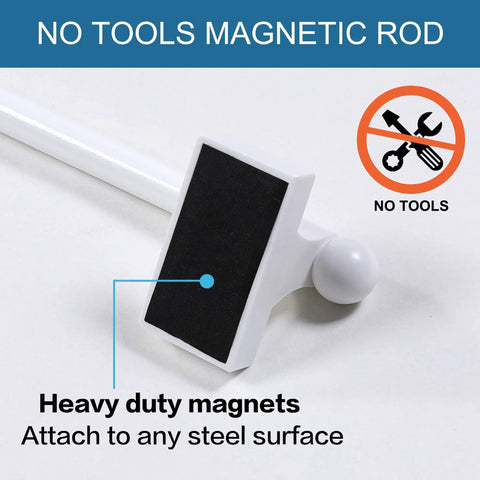 Magnetic Curtain Rods 4 Pack For Metal Doors Nine To Sixteen Inch Adjustable Half Inch Diameter White No Tools Required No Fuss Install For French Doors Cafe Curtains showing magnetic end detail.