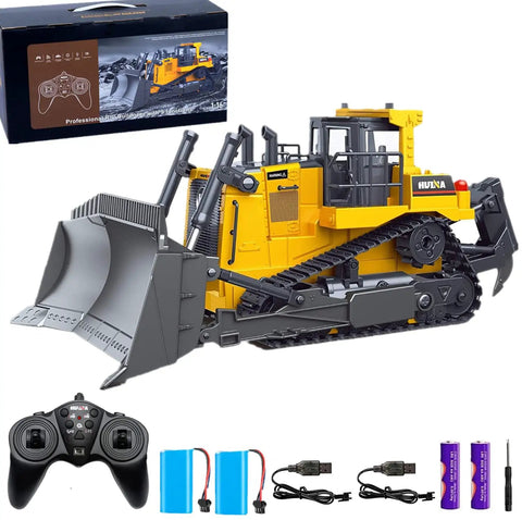Remote Control Bulldozer One Sixteenth Scale With Light And Sound Nine Channel Front Loader RC Toy with metal roof and parts