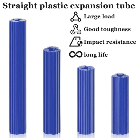 Go To Hardware Package With Two Hundred Expanding Plastic Screw Anchors For Concrete And Drywall Installations Lock Tight Heavy Duty Grip Fits Standard Wall Screws Easy Setup In Blue, showing blue plastic expansion tubes.