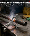 Grip Your Pipes Tight As A Drum While You Dial In Bullseye Alignments Using This Portable Pipe Welding Clamp Third Hand Tool, welding clamp securing steel pipe.