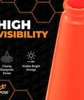 Close-up of bright orange cone showing high visibility, part of 18 Inch Orange Traffic Cones 4 Pack Heavy Duty PVC Safety Cones