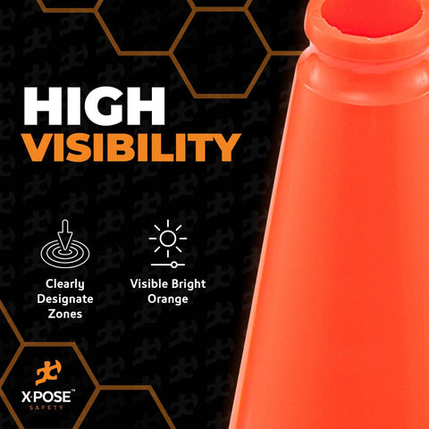 Close-up of bright orange cone showing high visibility, part of 18 Inch Orange Traffic Cones 4 Pack Heavy Duty PVC Safety Cones