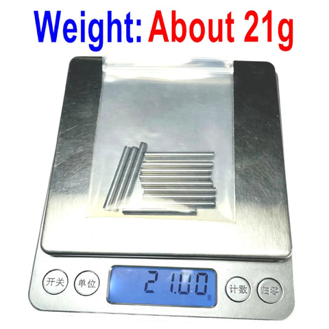 12 Pack 3mm By 30mm Dowel Pins M3 Metal Shelf Pegs For Woodworking And Furniture Stainless Steel 304 on scale weighing 21g
